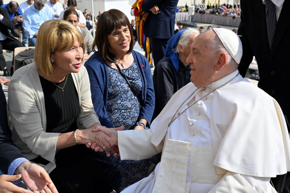 Maureen Rasmussen, left, and Martha Marvel meet Pope Francis in St. Peter’s Square at the Vatican on Sept. 18. Maureen Rasmussen, left, and Martha Marvel meet Pope Francis in St. Peter’s Square at the Vatican on Sept. 18.